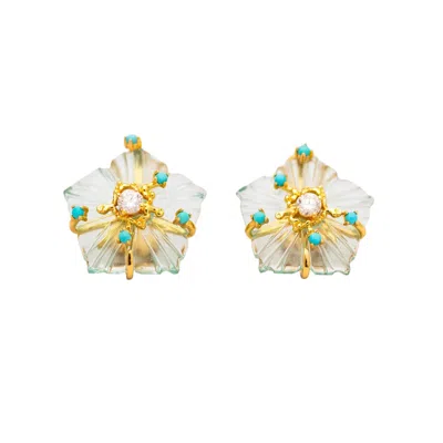 Jiaying Wang Wjy Studio London Men's Gold / Blue / Purple Dewdrop Bloom Floria Diamond Engraved Crystal Turquoise Earring