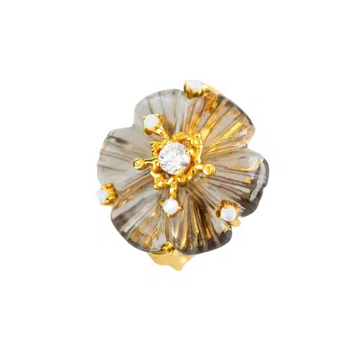 Jiaying Wang Wjy Studio London Men's Gold / Brown Dewdrop Bloom Floria Diamond Engraved Smoke Crystal Adjustable Bracelet Mother Of