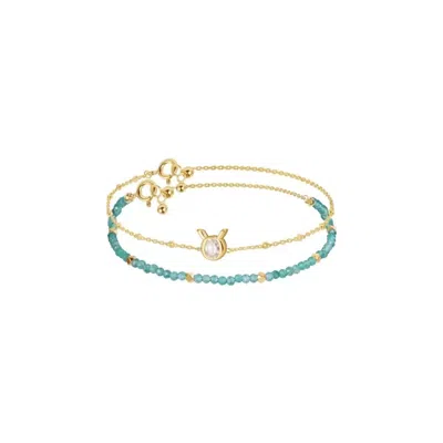 Jiaying Wang Wjy Studio London Men's Gold / Green Constellation Taurus Zodiac Bracelet – Natural Crystal Adjustable In Multi