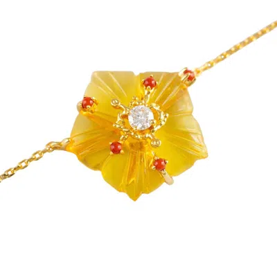 Jiaying Wang Wjy Studio London Men's Yellow / Gold / Red Dewdrop Bloom Floria Diamond Engraved Yellow Citrine Agate Adjustable Brac