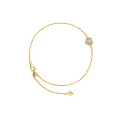 Jiaying Wang Wjy Studio London Women's Birthstones Blue Opal Heart Gold Plated Adjustable Bracelet / Anklet