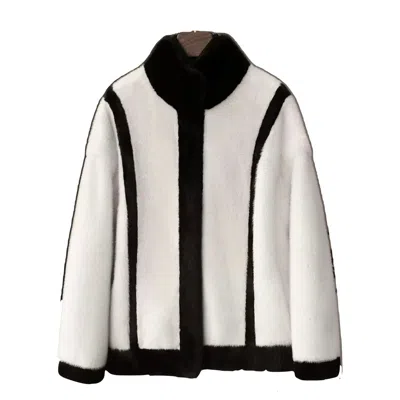Jiaying Wang Wjy Studio London Women's Black / White Galaxy Super Soft Eco-friendly High Neck Mink Fur White Black Short Coat Jacke In Multi