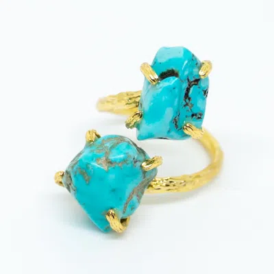 Jiaying Wang Wjy Studio London Women's Blue / Gold Elemental Birth Natural Turquoise Adjustable Ring In Multi