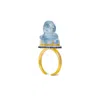 Jiaying Wang Wjy Studio London Women's Blue / Gold Handmade Engraved Aquamarine Gemstones Lucky Monkey Ring