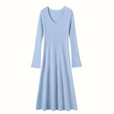 Jiaying Wang Wjy Studio London Women's Cashmere Slim-fit Versatile Mid-length Skirt & Stretch Sweater Dress Lavender Blue