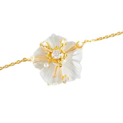 Jiaying Wang Wjy Studio London Women's Dewdrop Bloom Floria Diamond Engraved White Crystal Mother Of Pearl Adjustable Bracelet