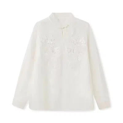 Jiaying Wang Wjy Studio London Women's Embroidered Mulberry Silk Cream White Top