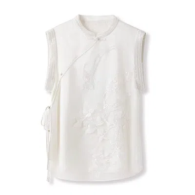Jiaying Wang Wjy Studio London Women's Embroidered White Mulberry Silk Floral Vest