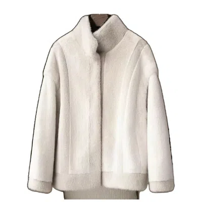 Jiaying Wang Wjy Studio London Women's Galaxy Super Soft Eco-friendly High Neck Mink Fur White Short Coat Jacket In Multi