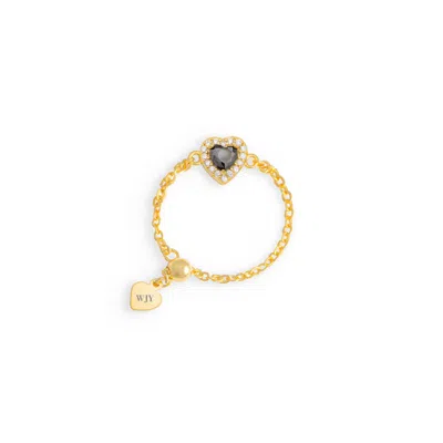 Jiaying Wang Wjy Studio London Women's Gold / Black Obsidian Heart Gold Plated Birthstones Adjustable Ring