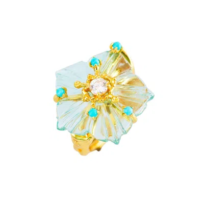 Jiaying Wang Wjy Studio London Women's Gold / Blue Dewdrop Bloom Floria Diamond Engraved Blue Topaz Turquoise Adjustable Ring In Multi
