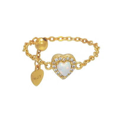 Jiaying Wang Wjy Studio London Women's Gold / Green / Blue White Opal Love Heart Gold Plated Birthstones Adjustable Ring In Multi