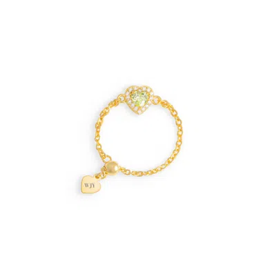 Jiaying Wang Wjy Studio London Women's Gold / Green Peridot Heart Gold Plated Birthstones Adjustable Ring