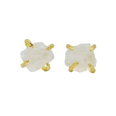 Jiaying Wang Wjy Studio London Women's Gold / White Elemental Birth Natural White Crystal Stud Earrings For Gifting In Multi