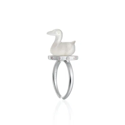 Jiaying Wang Wjy Studio London Women's Gold / White Handmade Engraved  Duck White Crystal  Gemstones Ring