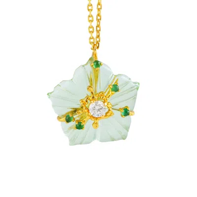 Jiaying Wang Wjy Studio London Women's Green Dewdrop Bloom Floria Diamond Engraved Topaz Jade Adjustable Pendent Necklace