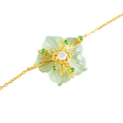 Jiaying Wang Wjy Studio London Women's Green Dewdrop Bloom Floria Diamond Engraved Topaz Jade Adjustable Ring