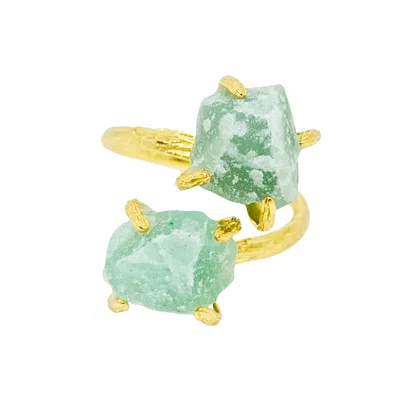 Jiaying Wang Wjy Studio London Women's Green / Gold Elemental Birth Natural Jade Adjustable Ring In Multi