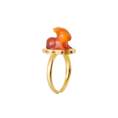 Jiaying Wang Wjy Studio London Women's Handmade Engraved Rabbit Red Agate Ring