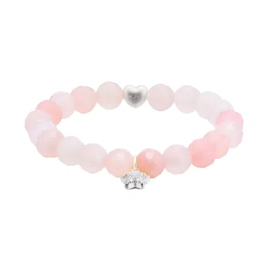Jiaying Wang Wjy Studio London Women's Pink Natural Rose Crystal Love Stars White Silver Bracelet