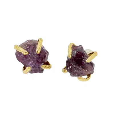 Jiaying Wang Wjy Studio London Women's Purple / Gold / Red Elemental Birth Natural Garnet Stud Earrings