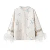 Jiaying Wang Wjy Studio London Women's White / Blue Embroidered Cardigan Jacket White Stylish Stitching Autumn Winter In Multi