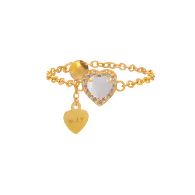 Jiaying Wang Wjy Studio London Women's White Cat's Eye Birthstones Love Zipper Gold Ring