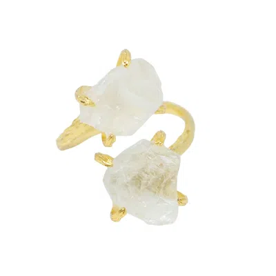 Jiaying Wang Wjy Studio London Women's White / Gold Elemental Birth Natural White Crystal Adjustable Ring In Multi