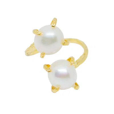 Jiaying Wang Wjy Studio London Women's White / Gold Elemental Birth White Pearl Adjustable Ring In Multi