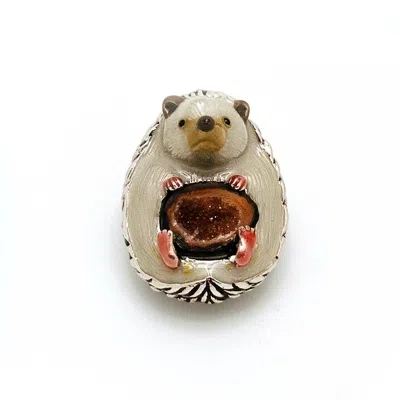 Jiaying Wang Wjy Studio London Women's White Hedgehog Crystal Cave Pendant Necklace /  Brooch