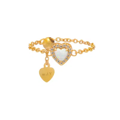 Jiaying Wang Wjy Studio London Women's White Opal Birthstones Love Zipper Gold Ring