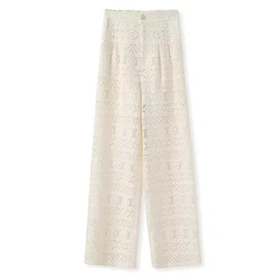 Jiaying Wang Wjy Studio London Women's White Retro Cream Lace Cut Out Long Trousers