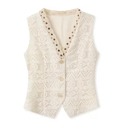 Jiaying Wang Wjy Studio London Women's White Retro  Cream Lace Cut Out Vest