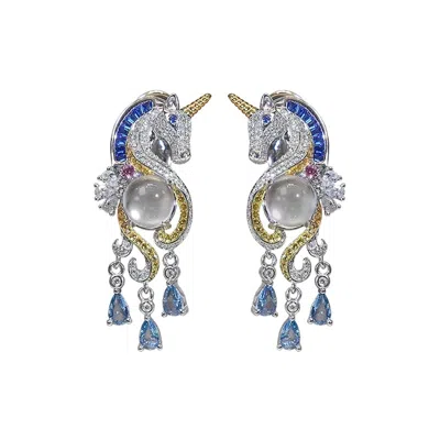 Jiaying Wang Wjy Studio London Women's White / Yellow / Orange Unicorn Jadeite Colored Diamond Earrings In Multi