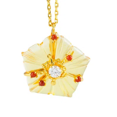 Jiaying Wang Wjy Studio London Women's Yellow Dewdrop Bloom Floria Diamond Engraved Citrine Adjustable Agate Pendent Adjustable Nec