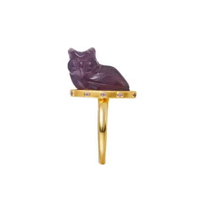 Jiaying Wang Wjy Studio London Women's Yellow Handmade Engraved Owl Amethyst Gold-plated Ring