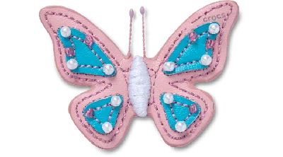 Jibbitz Faux Leather Pink Butterfly In Multi