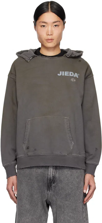 Jieda Brown Distressed Hoodie In Black