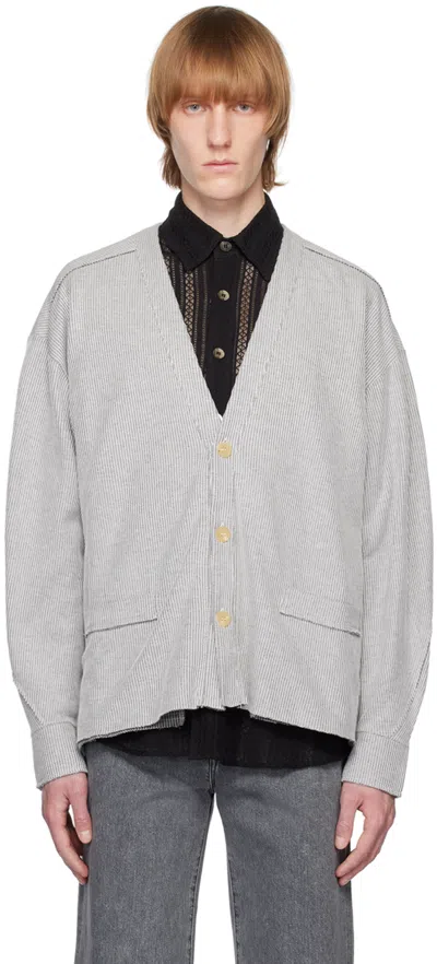 Jieda White & Black Tuck Cardigan In White/black