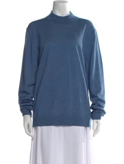 Pre-owned Jigsaw Merino Wool Mock Neck Sweater In Blue