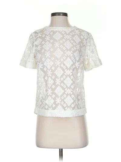 Pre-owned Jigsaw Short Sleeve Top Ivory Mock Neckline Tops In White