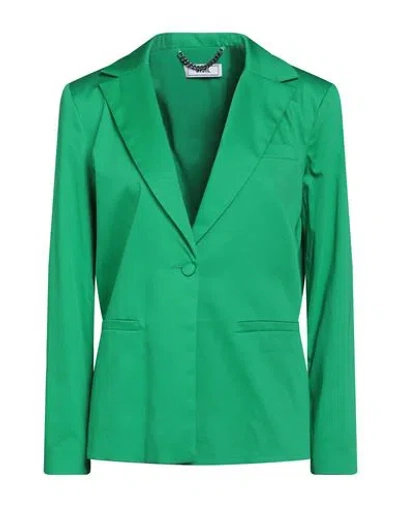 Jijil Woman Blazer Green Size 2 Cotton, Elastane, Acetate, Pbt - Polybutylene Terephthalate