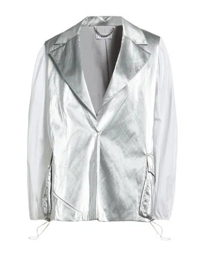 Jijil Woman Jacket Silver Size 10 Viscose, Polyester, Cotton, Metallic Fiber
