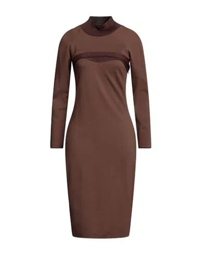 Jijil Woman Midi Dress Brown Size 4 Viscose, Polyamide, Nylon