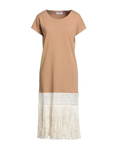 Jijil Woman Midi Dress Camel Size 8 Cotton, Polyester In Multi