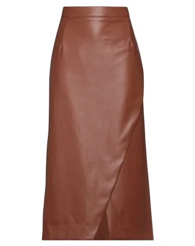 Jijil Woman Midi Skirt Brown Size 8 Polyester, Polyurethane Coated