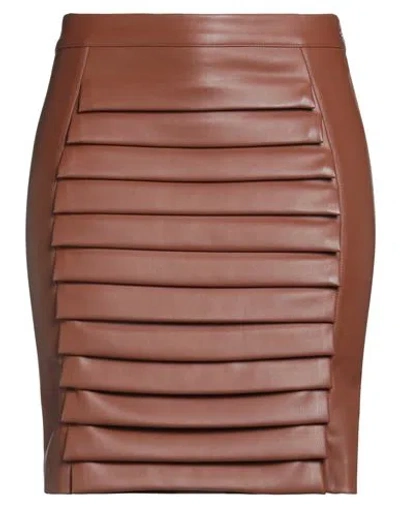 Jijil Woman Mini Skirt Brown Size 10 Polyester, Polyurethane Coated In Animal Print