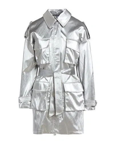 Jijil Woman Overcoat & Trench Coat Silver Size 12 Viscose, Polyester, Cotton, Metallic Fiber In Gray