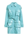 Jijil Woman Overcoat & Trench Coat Turquoise Size 6 Viscose, Polyester, Cotton, Metallic Fiber, Poly In Blue
