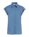 Jijil Woman Shirt Blue Size 8 Cotton, Elastane